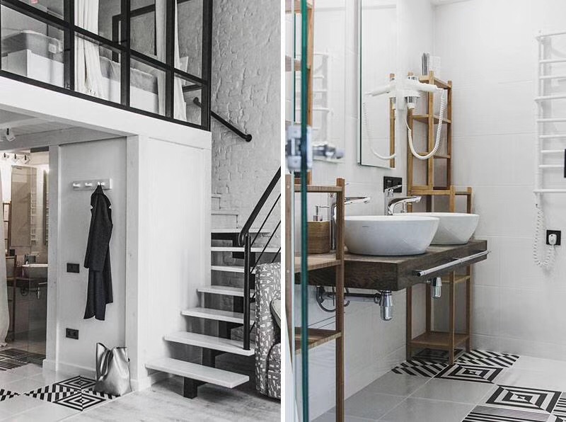 This Distinctly Black And White Apartment With A Mezzanine L(图1)